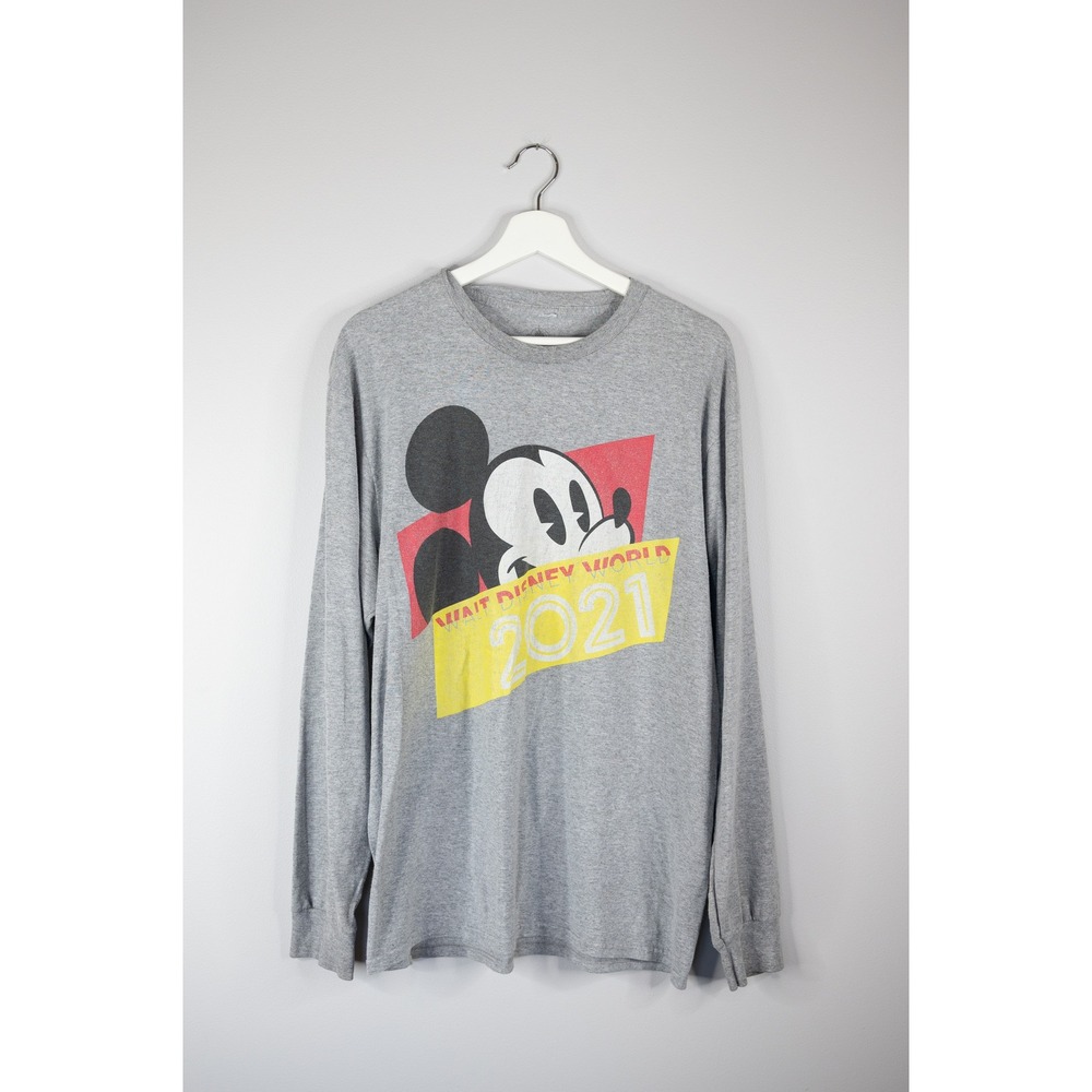 Disney Shirt Mens Large Gray Walt Disney World 2021 Mickey Long Sleeve vacation